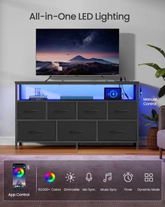 Commode SENYU à 6 tiroirs marron rustique avec éclairage LED, prises électriques, meuble TV large en tissu pour chambre, organisateur de rangement décoratif - Product Image 6