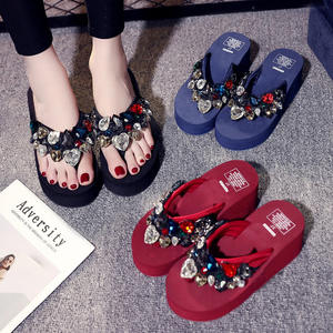 Strass brillant grosse plate-forme sandales femmes 2025 été talons compensés plage tongs femme Clop orteil extérieur pantoufles diapositives - Product Image 4