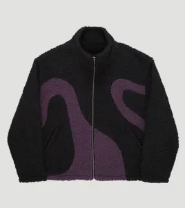 Customized embroidered thick two-color patchwork pattern contrasting lamb fleece zipper jacket Sweatshirt