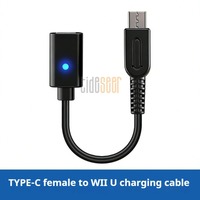 Câble de charge USB-C noir Tideseer de 10 cm avec voyant lumineux bleu pour console de jeu Nintendo Wii U