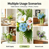 Bunga Tropis Daun Pakis Daun Palem Hydrangea Gerbera Anggrek Realistis Tahan Luntur Vas Dekorasi Dalam Ruangan Buket Bunga Buatan
