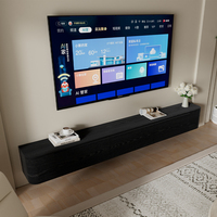 Meuble TV flottant noir minimaliste moderne avec finition grain de bois, console multimédia murale extra longue pour salon de luxe