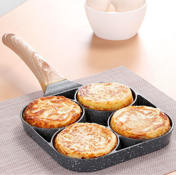 Poêle à œufs antiadhésive à 4 trous, omelette, burger, gâteau, petit déjeuner, fabrication de poêle en pierre médicale pour la maison familiale