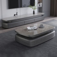 Table basse ovale moderne en bois de style italien avec meuble TV intégré pour téléviseurs de 60 à 64 pouces, idéale pour les appartements grands et petits.