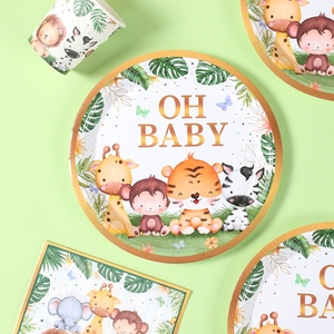 Nouveau dessin animé <span class=keywords><strong>Jungle</strong></span> Animal thème anniversaire assiettes en papier et nappe décorations de vaisselle pour enfants pour les fêtes de douche de bébé - Product Image 5