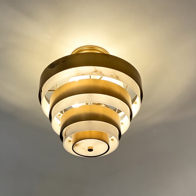 Modern American Luxury Tiered Chandelier Brass Spanish Alabaster Pendant Light for Living Room Dining Hotel Lobby Home Decor