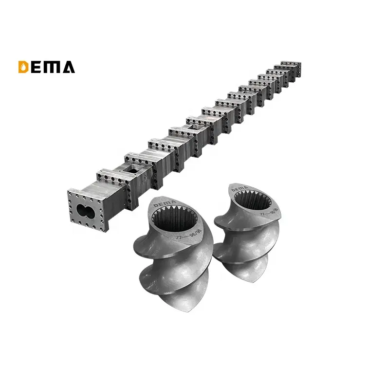 Elemento de tornillo extrusor de tornillo doble DEMA y barril para repuestos de máquina extrusora de plástico