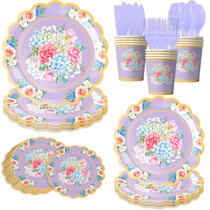 Assiettes en papier, nappes et gobelets jetables à motifs floraux de couleur <span class=keywords><strong>pastel</strong></span> pour mariage, anniversaire, thé, baby shower, décoration de fête - Product Image 3