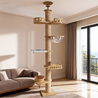 Arbre à chat de luxe sur mesure en bois massif, multi-niveaux, du sol au plafond, durable, avec griffoir, hauteur réglable, type villa pour chat
