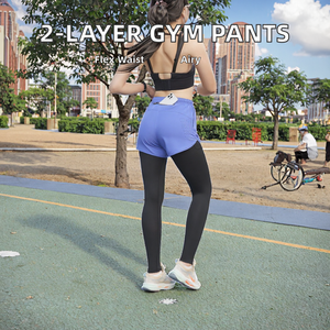 Leggings Deportivos de Poliéster de Secado Rápido con Logotipo Personalizado para Mujer, 2 Piezas, Cintura Media, Cierre Elástico, Pantalones Ajustados para Entrenamiento y Running de Otoño - Product Image 2