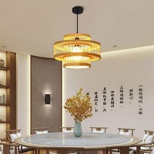 Lámpara colgante redonda de bambú tejido con bombilla LED E27 para iluminación de hoteles, casas de té y restaurantes - Product Image 5
