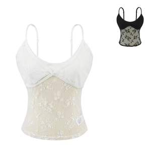 Débardeur pour femme à fines bretelles, dos nu, avec bordure en dentelle et style gilet - Product Image 1