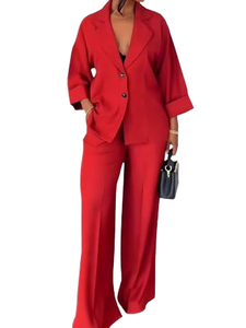 RN Designer Luxury Red Women's Formal Satin 2-Piece Suit <b>Set</b> Oversized <b>Blazer</b> Wide Leg Pant Elegant Office Wear Business Casual - Product Image 4
