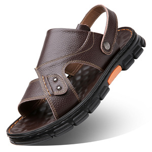 รองเท้าแตะหนังนิ่มผู้ชาย พื้นหนา กันลื่น รองเท้าชายหาด สีน้ำตาล หนังวัว สวมใส่สบาย สไตล์วัยรุ่น - Product Image 4