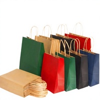Sacs cadeaux en papier kraft écologiques, faits à la main, durables, colorés, avec poignées et ruban, pour artisanat, bougies, restauration rapide