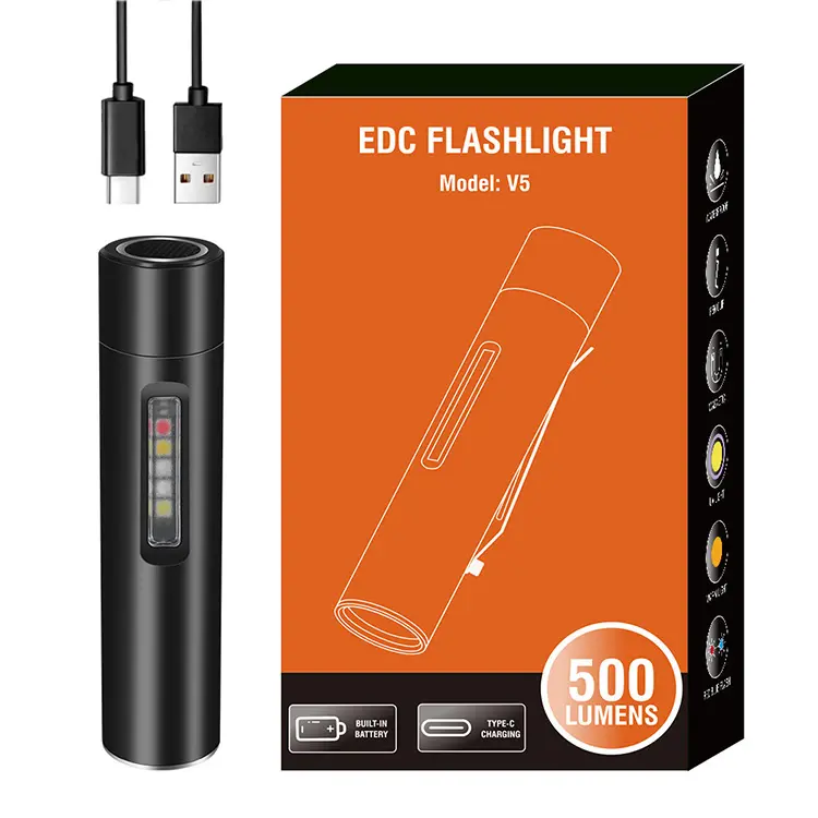 Boruit V5 High Power 500 Lumens Mini Flashlight Multifunction Mini Uv Flashlight Ipx5 Rechargeable Torch Light