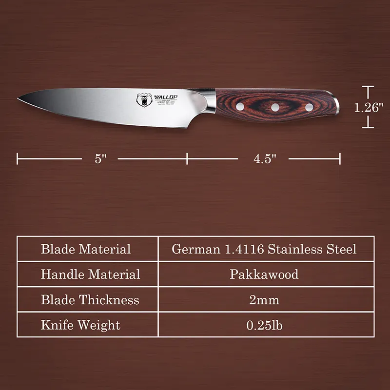 Wallop conjunto completo de facas para bife com cabo de madeira Tang Pakka, conjunto de facas forjadas de aço inoxidável de alto carbono, 4 peças, com caixa, com alça de madeira