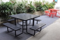 Meubles de jardin d'extérieur, table de pique-nique en métal, banc, table de pique-nique carrée en acier thermolaqué, ensemble de table et de chaises pour restaurant
