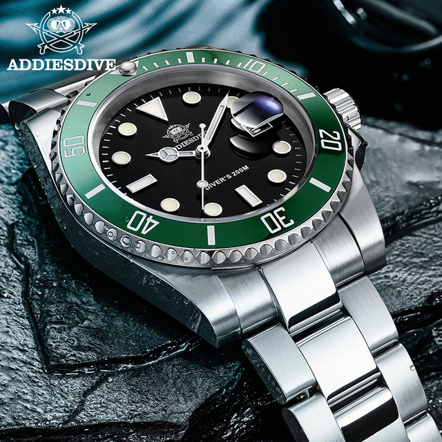 ADDIESDIVE H3 New Arrival Green Mens Quartz Watch 316L Stainless Steel Band Waterproof Luminous High Quality Casual Wrist Watch