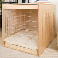 Maison pour animaux de compagnie en bois de pin massif de qualité supérieure, lit pour chat et chien d'intérieur avec coussin amovible, niche en bois confortable pour animaux de compagnie de petite et moyenne taille