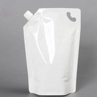 Sacs en plastique laminé en nylon PA blancs, debout, étanches, avec bec verseur, pour produits liquides