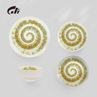 Service de table en céramique de style nordique, motif tourbillon vert olive, service de table en porcelaine aux tons terreux minimalistes pour cuisine moderne
