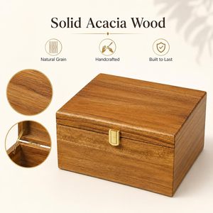 Caja de Madera de Acacia Personalizada, Caja de Recuerdos con Tapas con Bisagras, Bandeja Ajustable, Caja de Almacenamiento de Joyas de Madera - Product Image 3