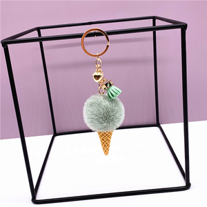 Personnalisé Mignon Dessin Animé Boule De Fausse Fourrure Douce Crème Glacée Porte-clés En Peluche Pendentif Pom Pom Boule Porte-clés pour Sac Charme Cadeau Promotionnel - Product Image 4