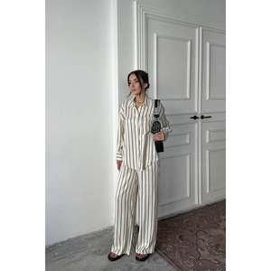 Pijama de Satén a Rayas Negras al por Mayor, ODM, Transpirable y con Cintura Elástica para Familias, para Todas las Temporadas - Product Image 6