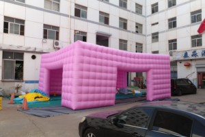 巨大なピンク色のインフレータブル建築構造テント、パーティー用キューブ型照明テント、インフレータブル - Product Image 2