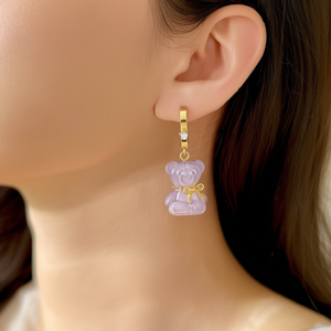 ต่างหูแฟชั่นรูปหมีสีม่วง ชุบทอง ทำจากสแตนเลส สำหรับผู้หญิง เครื่องประดับ - Product Image 3