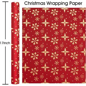 Red Christmas Wrapping Paper Roll 17in x 32.8ft Gold Foil Snowflakes Gift <b>Wrap</b> for Holiday Crafting - Product Image 6