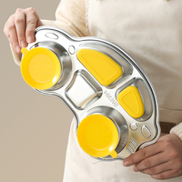 Assiettes pour bébé en acier inoxydable 304, chauffables, avec compartiments et couvercle en plastique – Motifs antidérapants voiture/avion pour les tout-petits qui aiment faire la moitié du compte