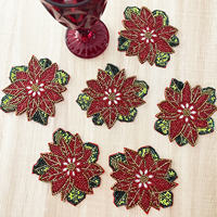 Noël décor à la maison luxe à la main perlé napperons bonhomme de neige tapis tasse tapis sous-verres pour articles cadeaux