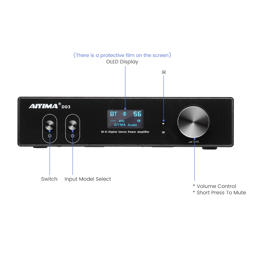 AIYIMA オーディオ D03 BT 5.0 アンプ 150Wx2 ステレオ HiFi 2.1