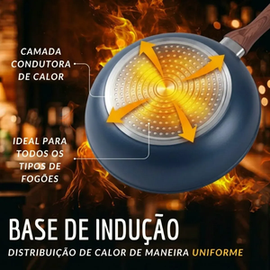 Wok de cerámica de alta calidad con revestimiento antiadherente de mármol, forjado, con tapa de vidrio y mango de madera, 28 cm, para cocinas de gas e inducción. - Product Image 3