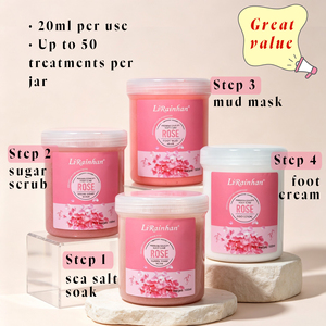 Kit de Cuidado de <span class=keywords><strong>Pies</strong></span> <span class=keywords><strong>para</strong></span> Limpieza Profunda con Exfoliante de Sal Marina, Mascarilla de Lodo y <span class=keywords><strong>Crema</strong></span>: Sistema Profesional de 4 Pasos, 1000ml |   Fabricante OEM - Product Image 2