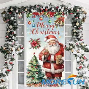 2024 Kerst Deur Cover Decoratie Kerst Santa Claus Deur Cover Xmas Opknoping Achtergrond Banner Voor Thuis Voordeur Vakantie