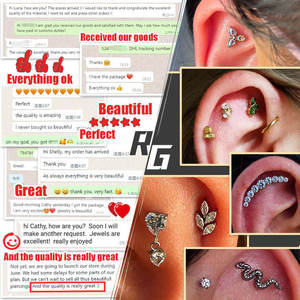 Piercing d'oreille en titane ASTM F136 16G à filetage interne, motif fleur, triple CZ, pour cartilage, hélix, tragus, conque, lobe d'oreille, lèvre - Product Image 6