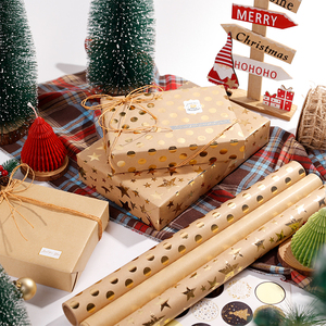 2024 papier d'emballage de Noël avec estampage à chaud 43*300 cm papier d'emballage cadeau à pois papier kraft - Product Image 3