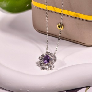 Ensemble collier, boucles d'oreilles et bague en argent sterling 925 avec pierre de cristal naturelle, classique, pour femme, cadeau de fiançailles, certifié par une tierce partie - Product Image 6