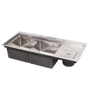 Évier à <span class=keywords><strong>double</strong></span> cuvette avec égouttoir latéral pour une utilisation polyvalente Évier de cuisine en acier inoxydable avec plateau et planche à découper pour ajout - Product Image 5