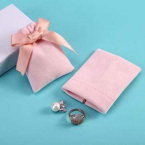 Low MOQ Custom Logo Printing Drawstring Pouch Small Custom <b>Green</b> Pink Jewelry Gift <b>Velvet</b> Bag for Small Business - Product Image 5