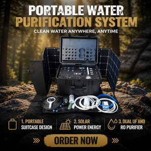 Système de purification d'eau portable à énergie solaire, type valise, double filtration UF 180L/H et RO 60L/H, équipement de dessalement d'urgence pour <span class=keywords><strong>le</strong></span> camping - Product Image 1