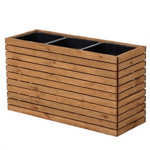 <b>Wooden</b> Rustic Durable Raised <b>Planter</b> <b>Garden</b> Balcony -Terrace Outdoor Pot with Plastic Insert 18L Brown 98x36cm 55cm Height - Product Image 2