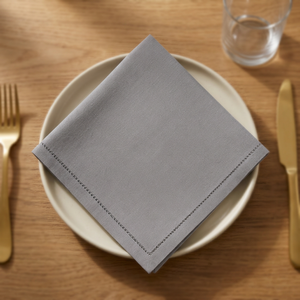 Serviette de table en lin de qualité supérieure, élégante, grise, avec bordure à double surpiqûre contrastée, serviette de table de luxe - Product Image 2