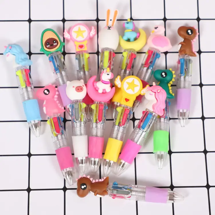 Cute Cartoon 4 Color Mini Ballpoint Pen Kawaii Horse Animal Avocado Retractable Pen Stationery Gift School Office Supplies