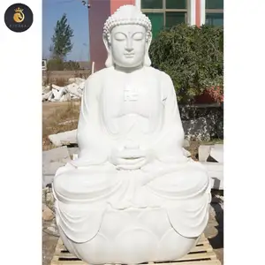 Outdoor Garden Carving Stone White Marble Sitting Buddha