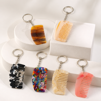 Peigne démêlant à dents larges en acétate blanc, mini, avec logo personnalisé, motif marbré, mignon, avec poignée, accessoires porte-clés, vente en gros