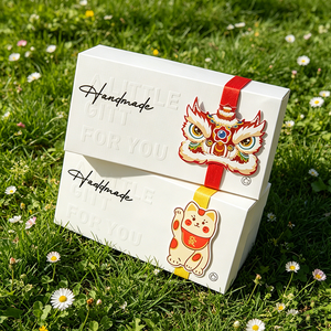 Boîte à dessert artisanale personnalisée avec logo, avec sangle motif chat porte-bonheur/danse du lion, boîte cadeau en papier pour biscuits, pâtisseries et cadeaux de fête - Product Image 6